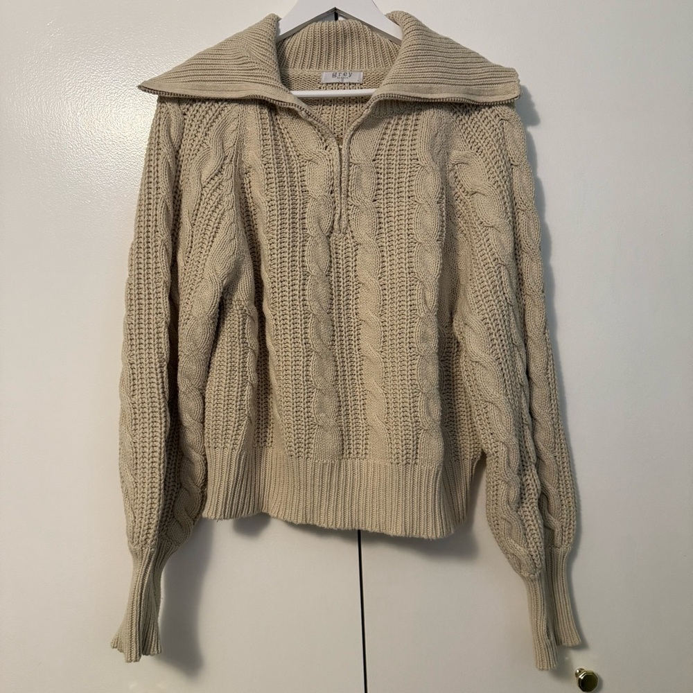 Grey Bandit Cable Knit Beige Quarter-Zip Sweater
